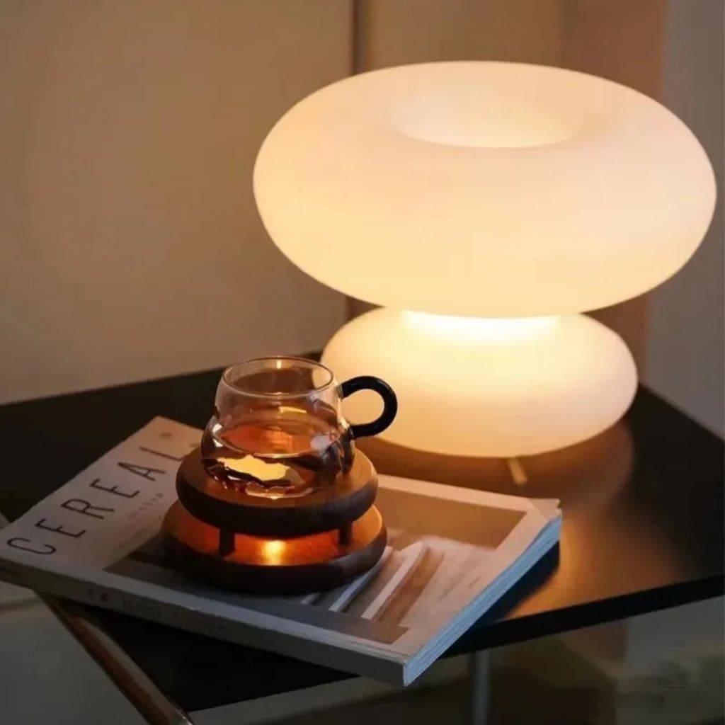Table lamp in white glass circle