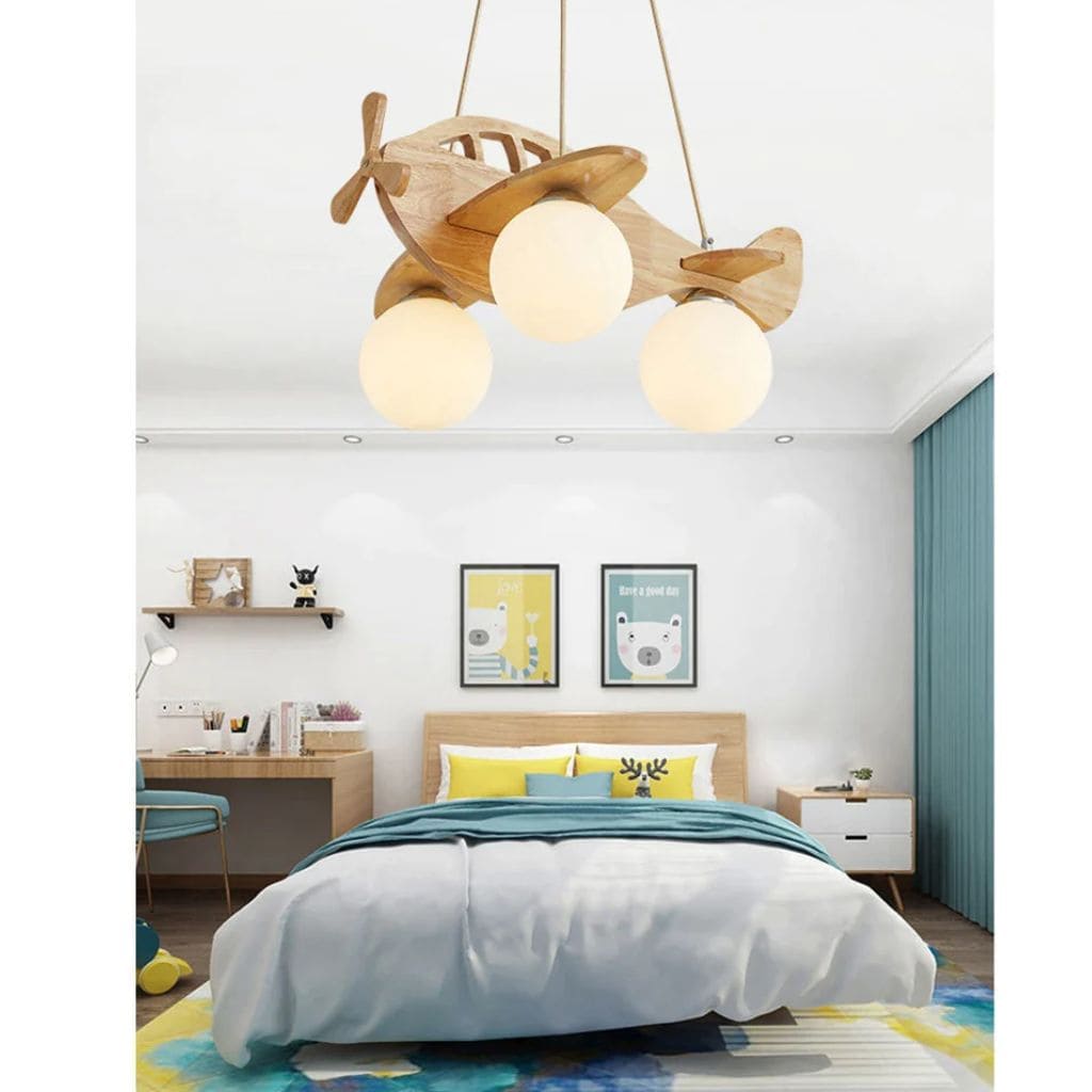 Wooden aircraft chandelier for children