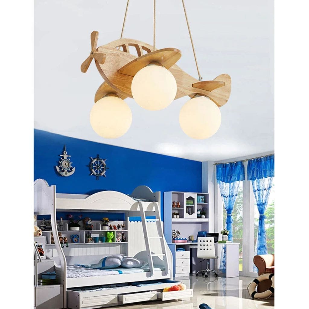 Wooden aircraft chandelier for children