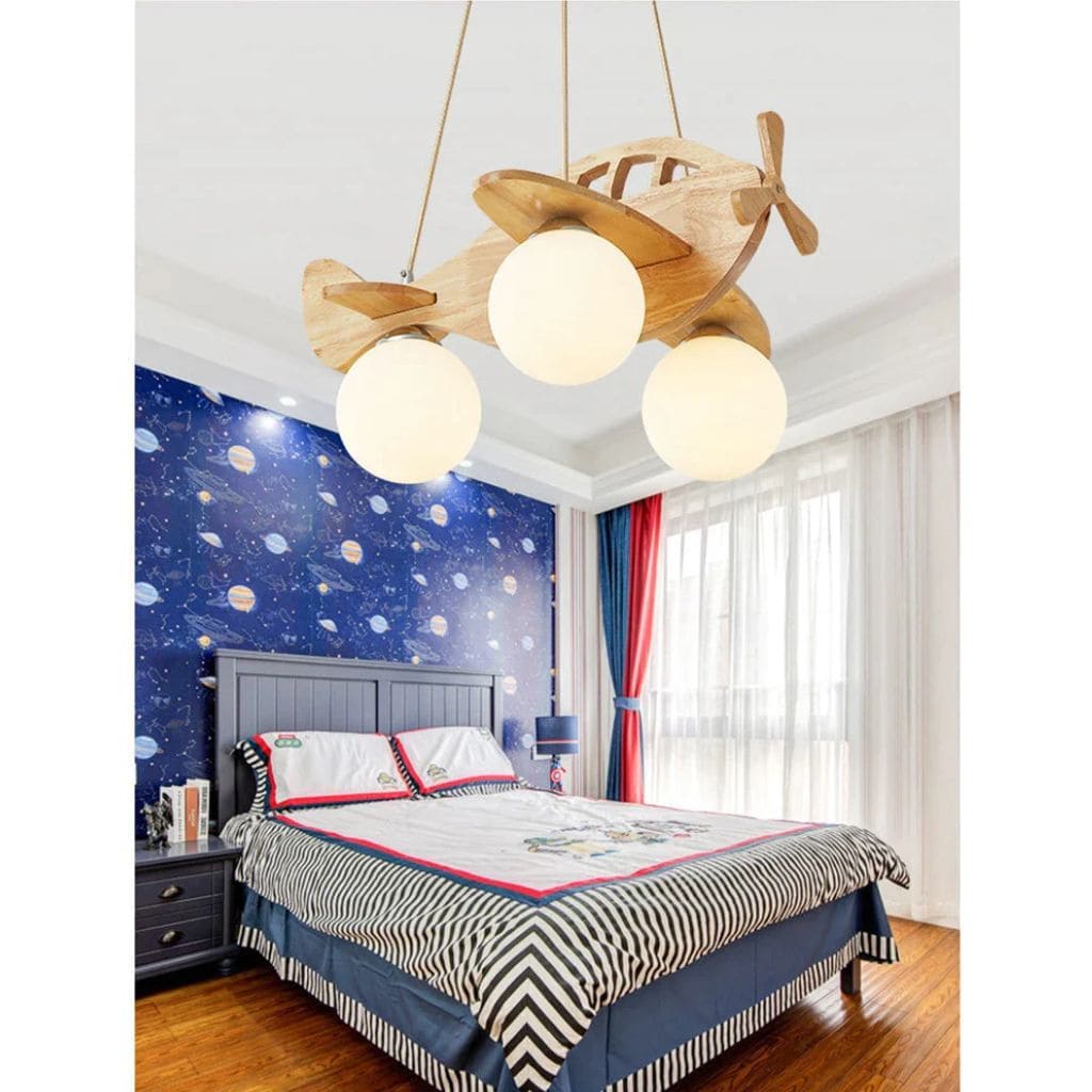 Wooden aircraft chandelier for children