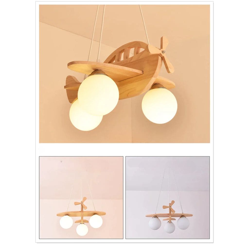 Wooden aircraft chandelier for children