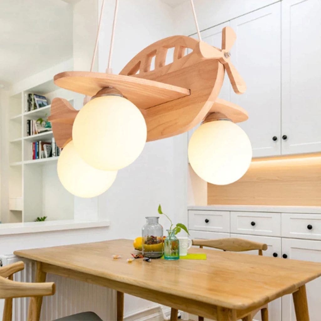 Wooden aircraft chandelier for children