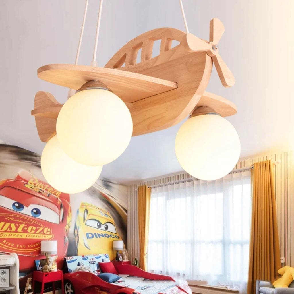Wooden aircraft chandelier for children