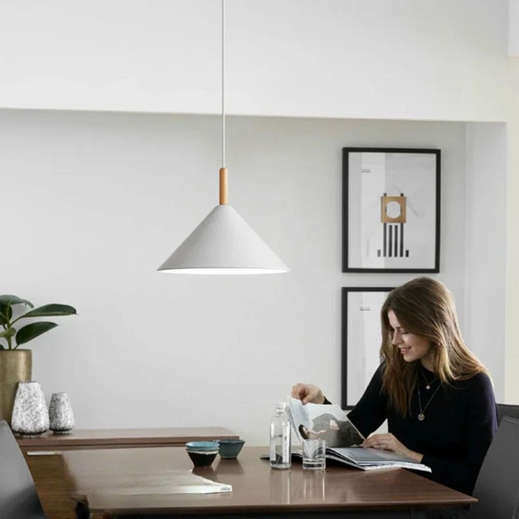 Minimalist wood and metal chandelier