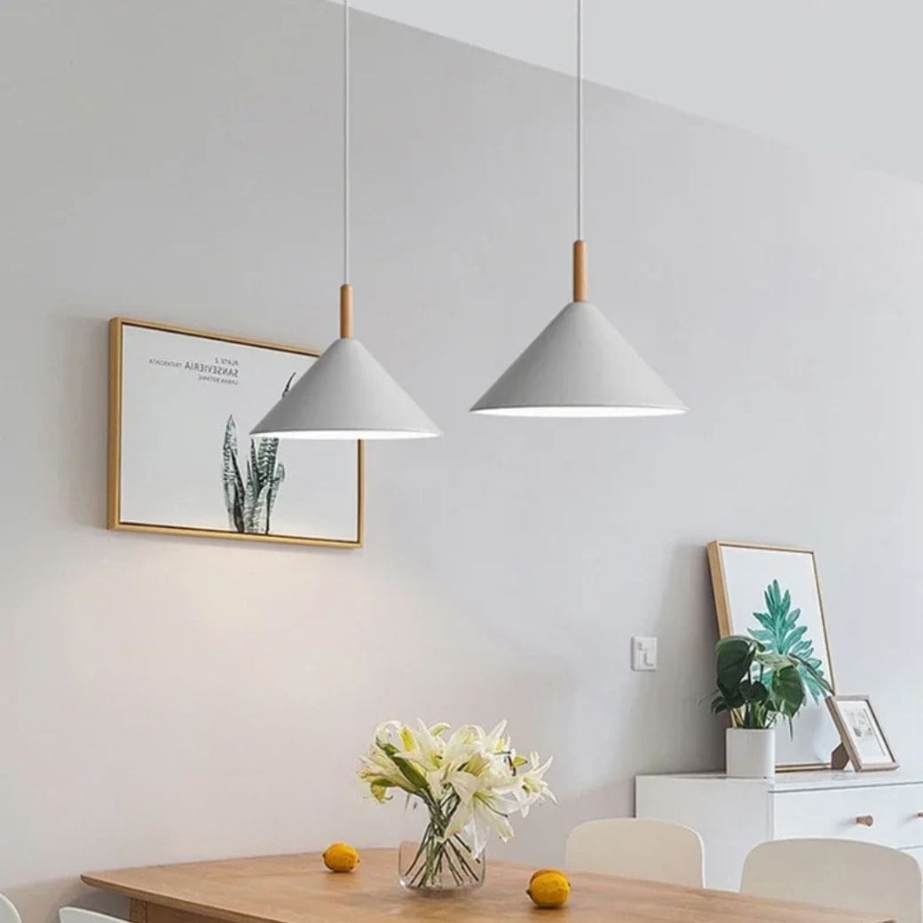 Minimalist wood and metal chandelier