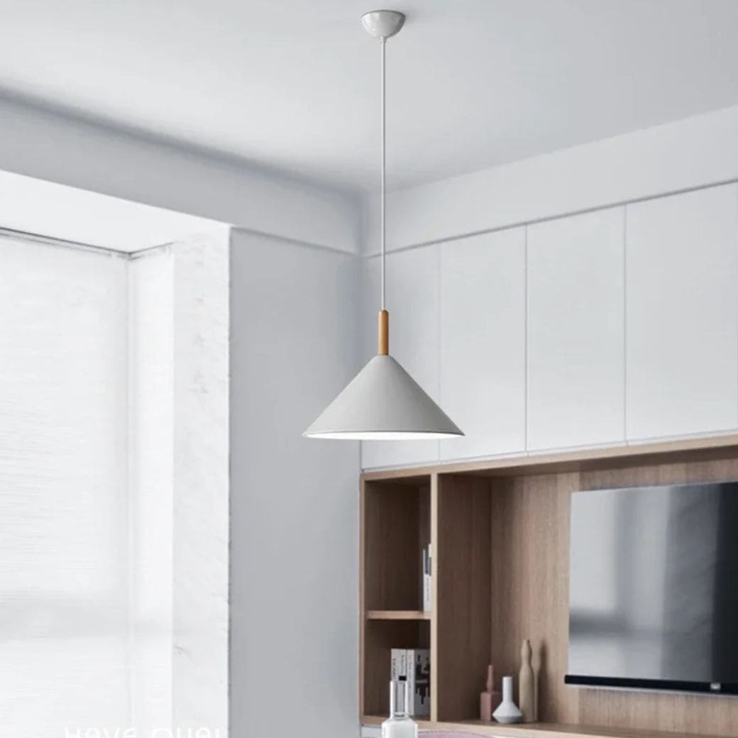 Minimalist wood and metal chandelier