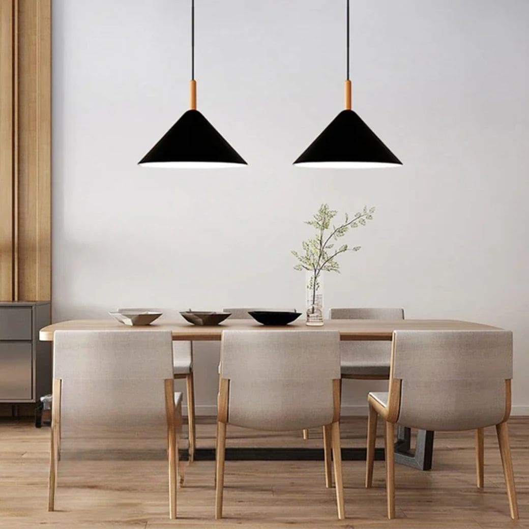 Minimalist wood and metal chandelier