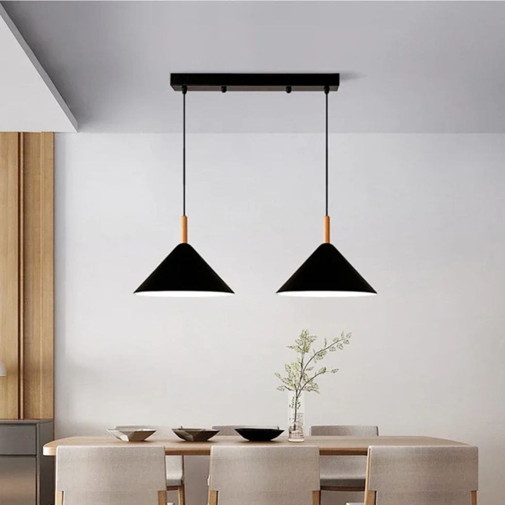 Minimalist wood and metal chandelier