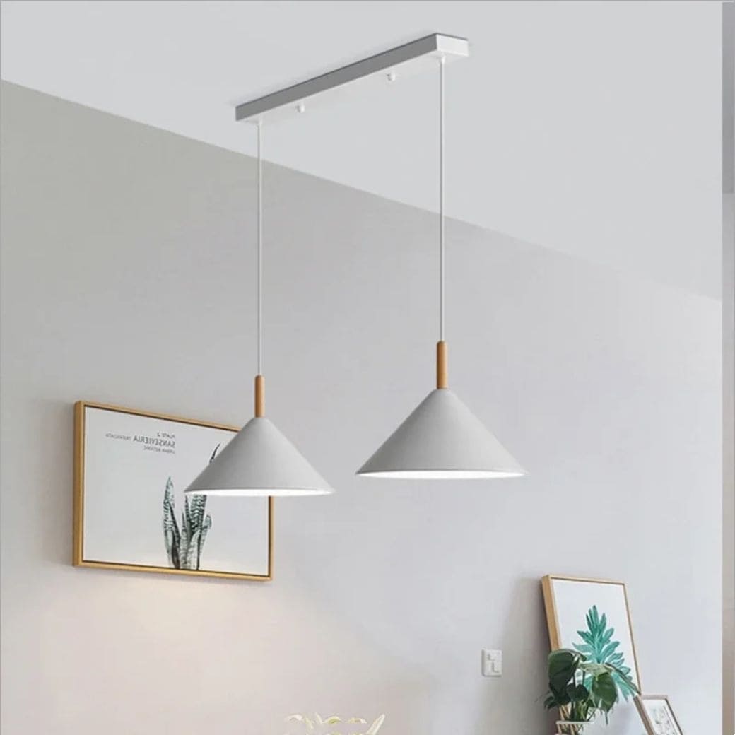 Minimalist wood and metal chandelier