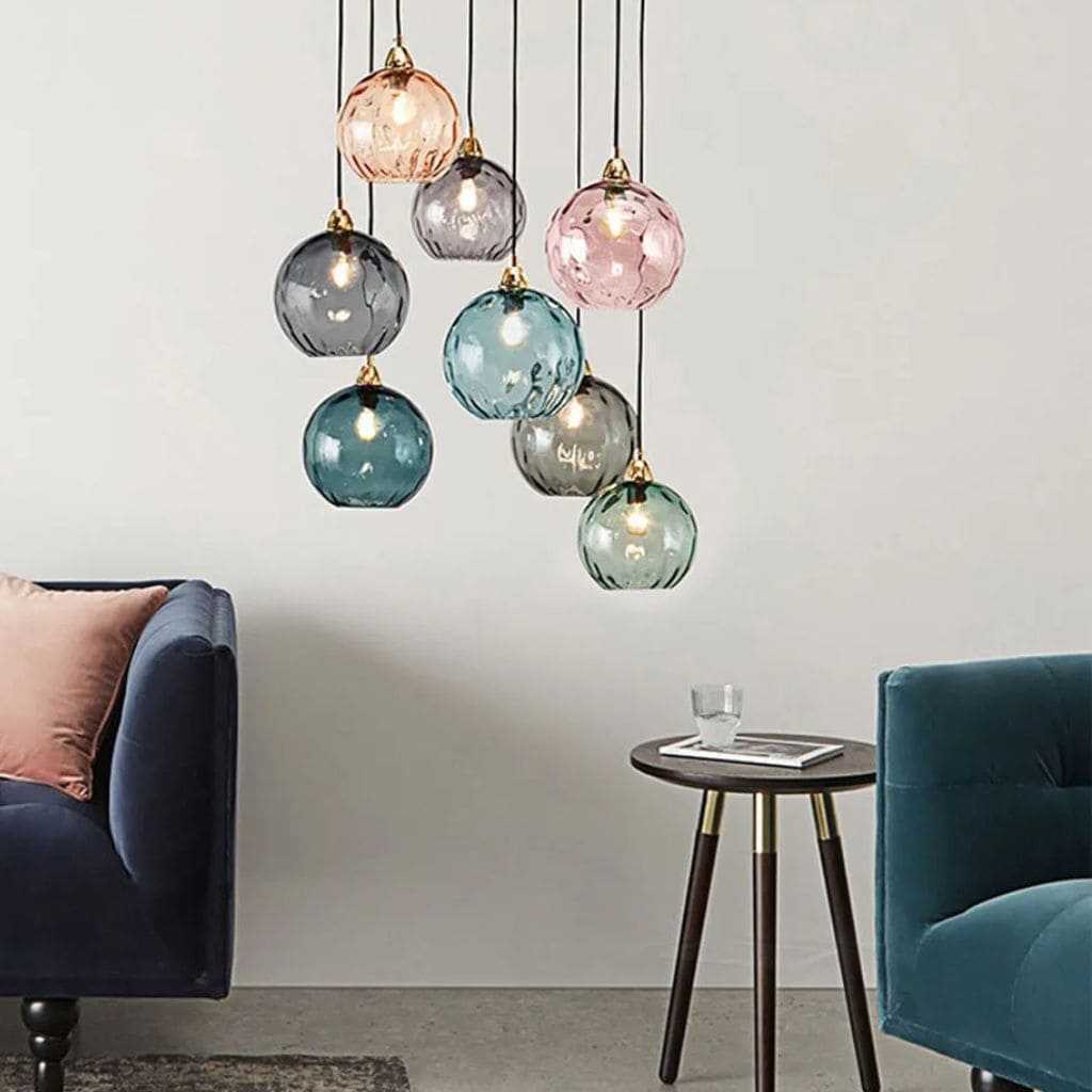 Modern chandelier with colored glass balls