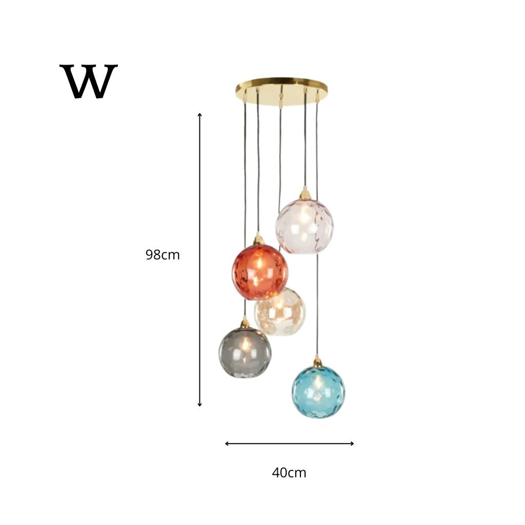 Modern chandelier with colored glass balls