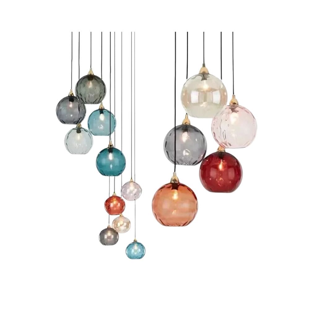 Modern chandelier with colored glass balls
