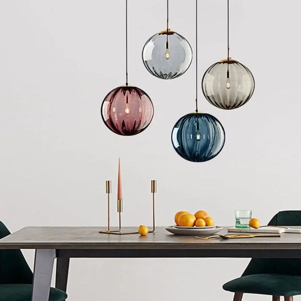 Modern chandelier with colored glass balls