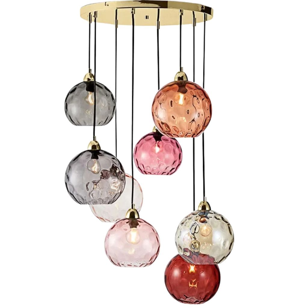 Modern chandelier with colored glass balls
