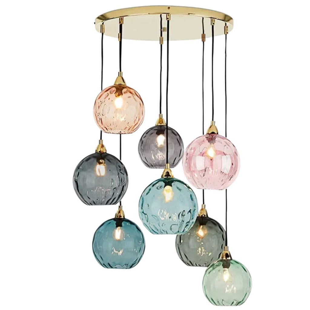Modern chandelier with colored glass balls