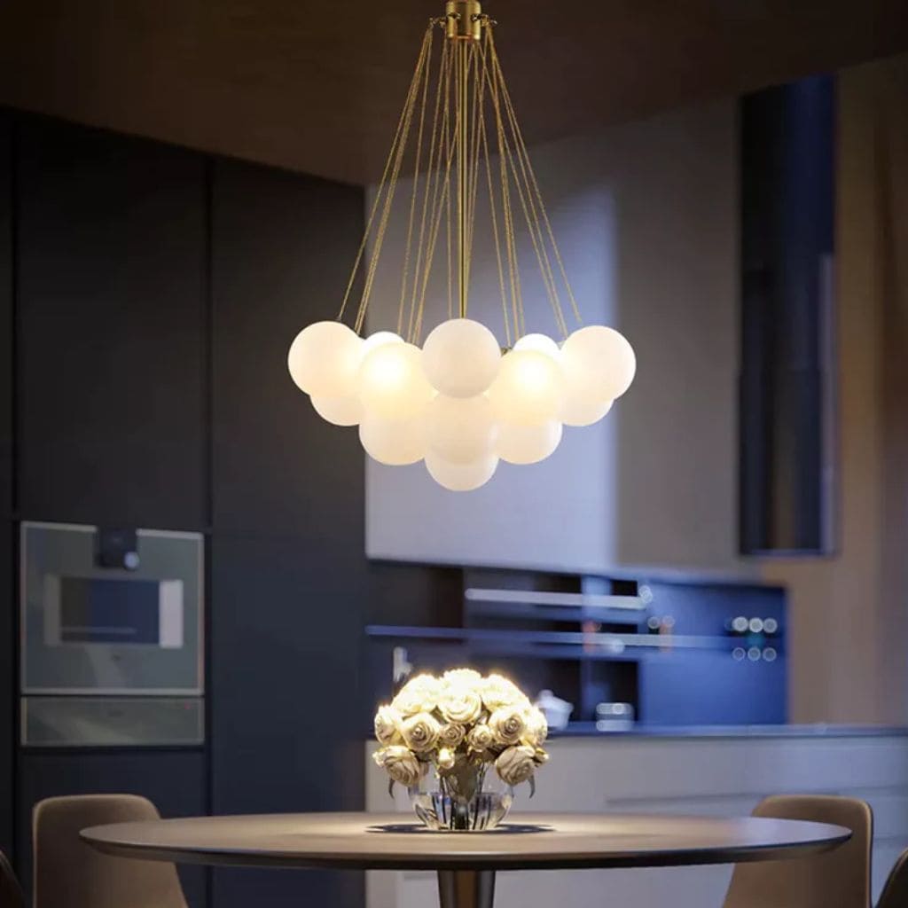Chandelier hanging in frosted glass ball