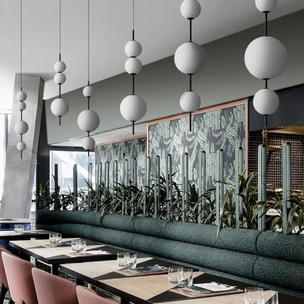 Chandelier with white glass pearls of Italian designer