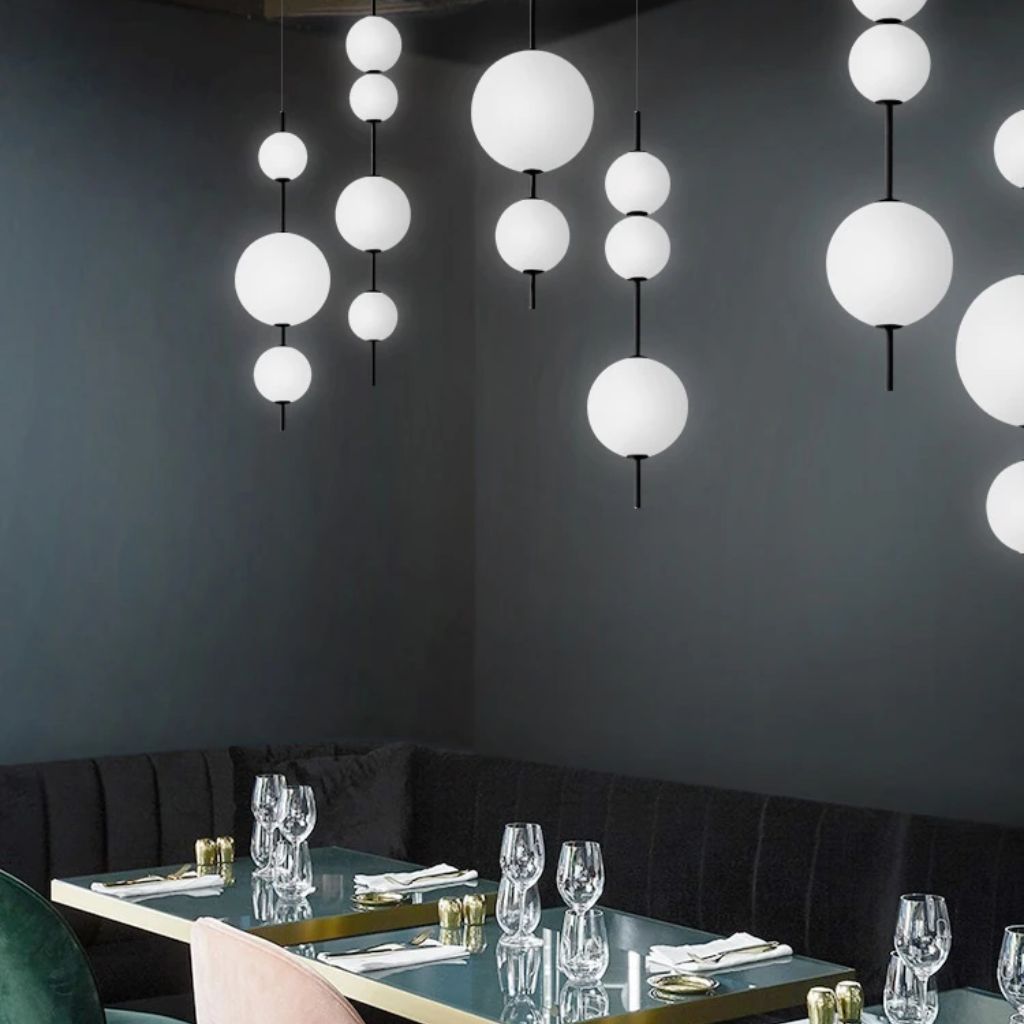 Chandelier with white glass pearls of Italian designer