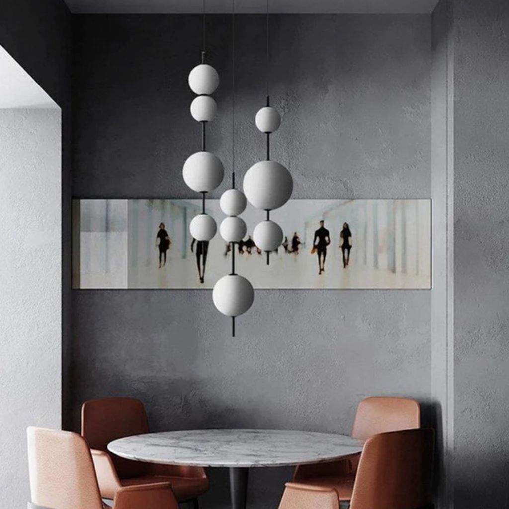 Chandelier with white glass pearls of Italian designer