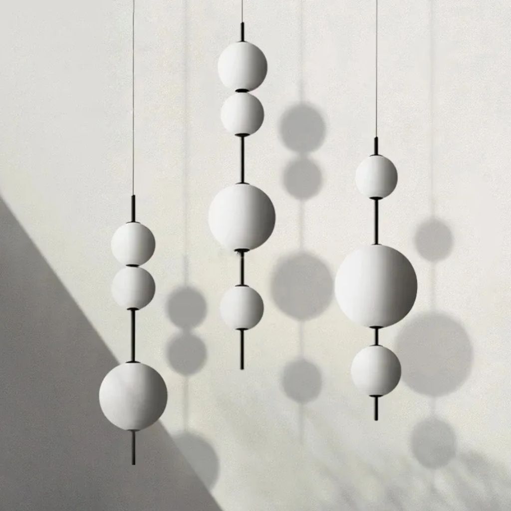 Chandelier with white glass pearls of Italian designer
