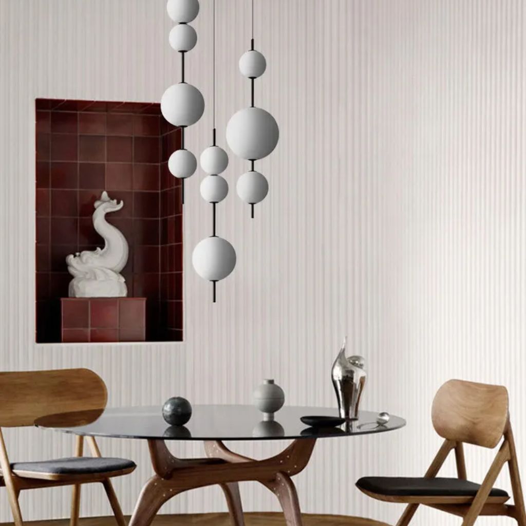 Chandelier with white glass pearls of Italian designer