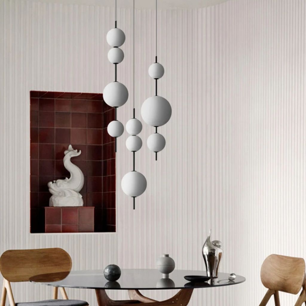 Chandelier with white glass pearls of Italian designer