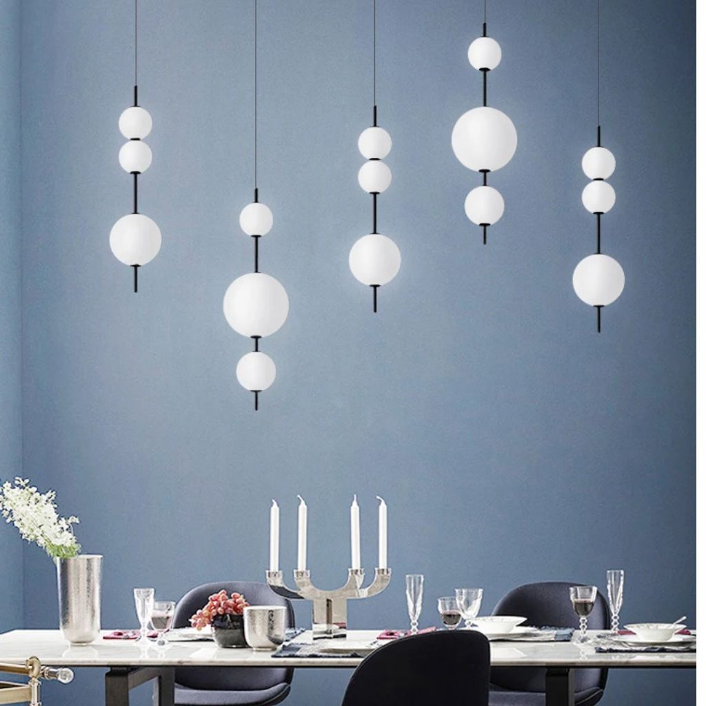 Chandelier with white glass pearls of Italian designer