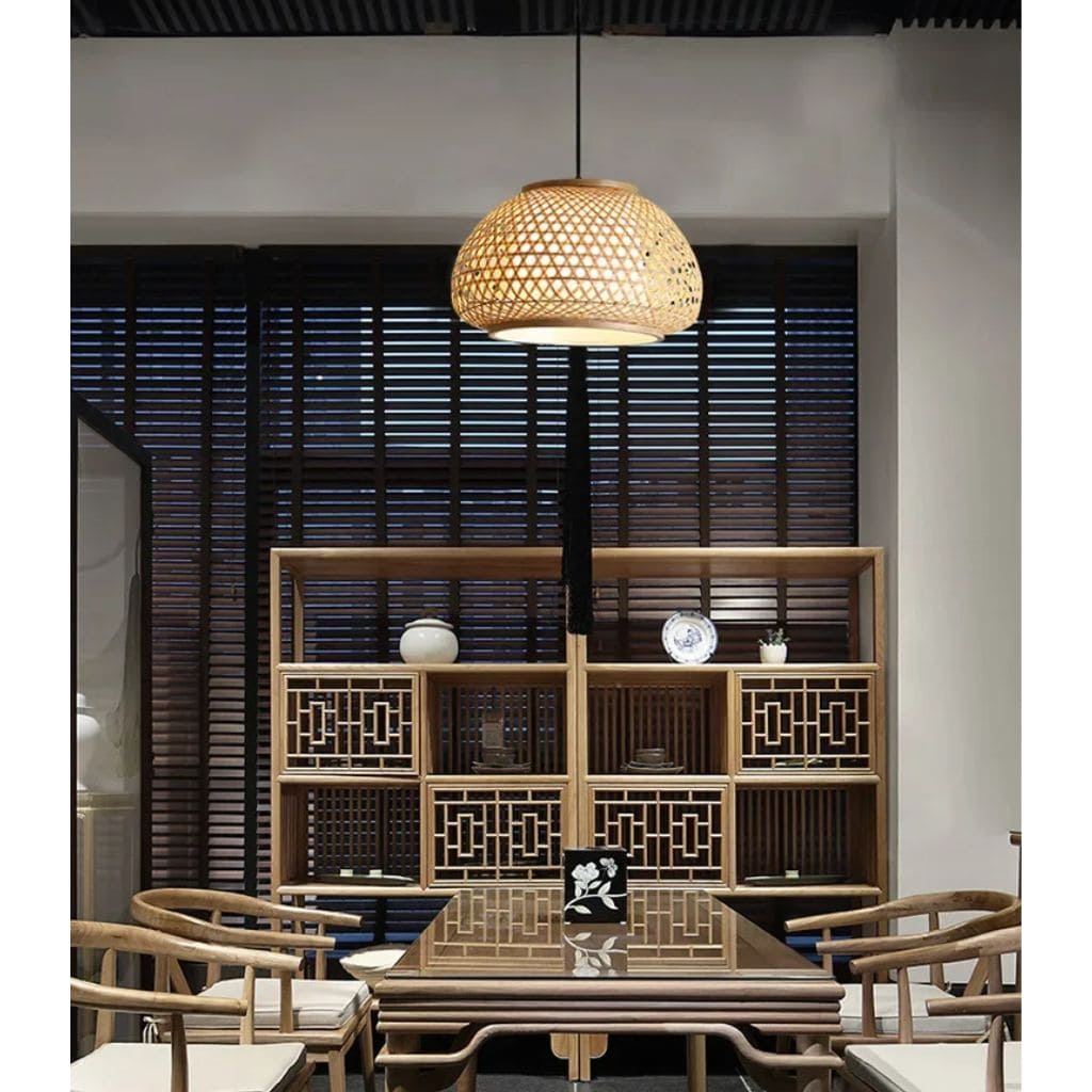 Bamboo chandelier woven by hand