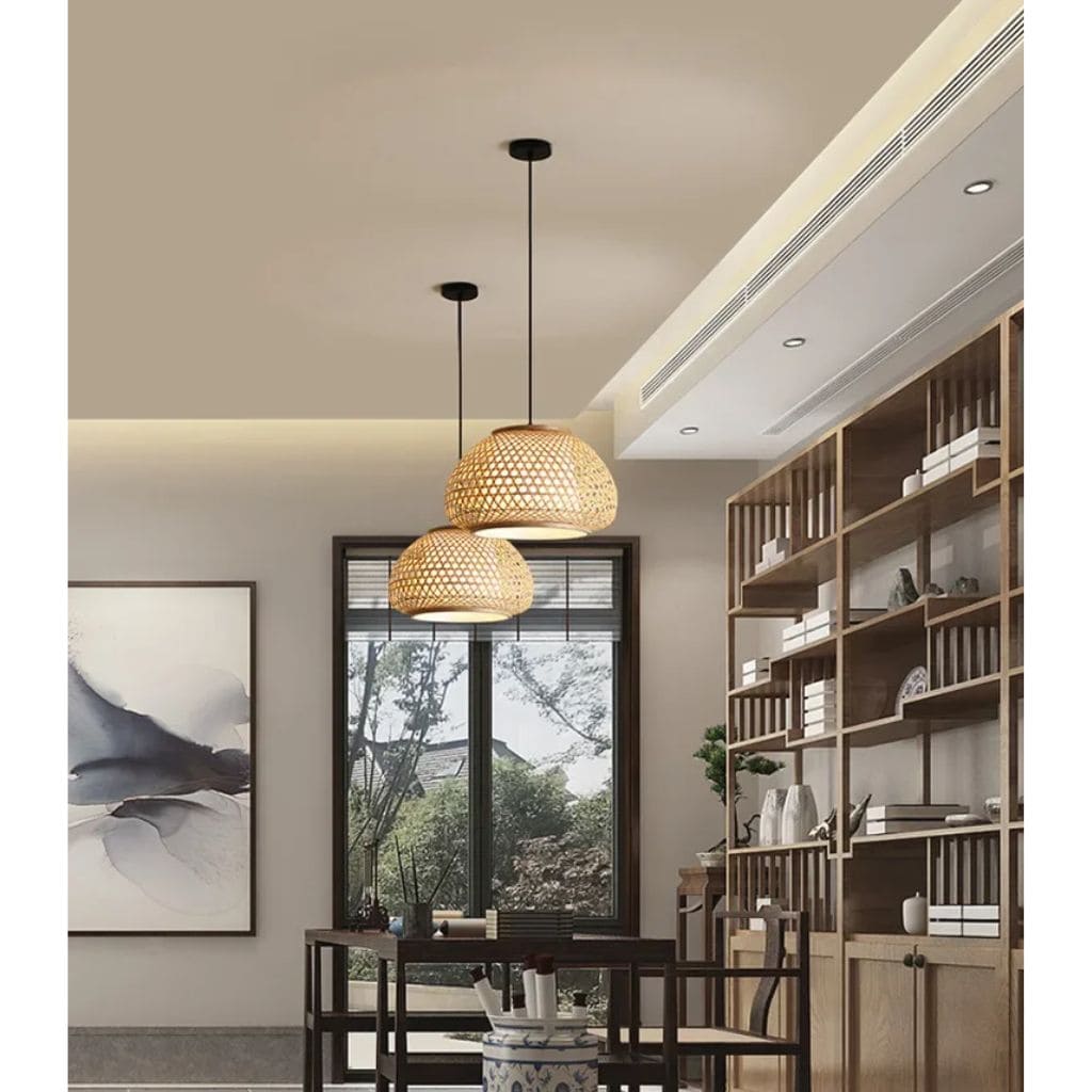 Bamboo chandelier woven by hand