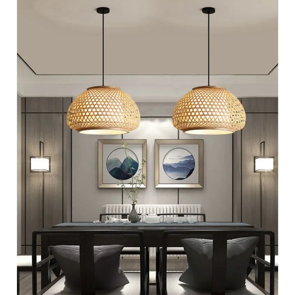 Bamboo chandelier woven by hand