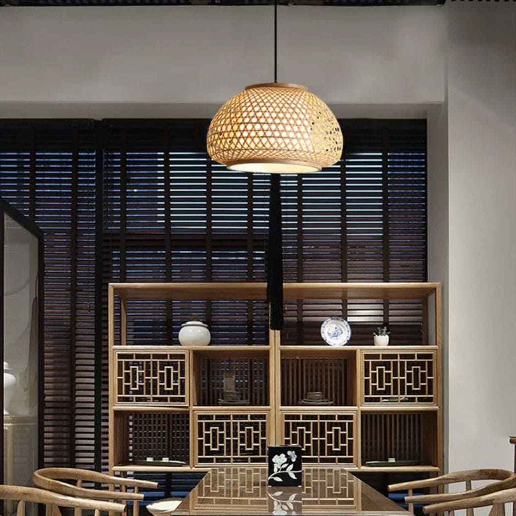 Bamboo chandelier woven by hand
