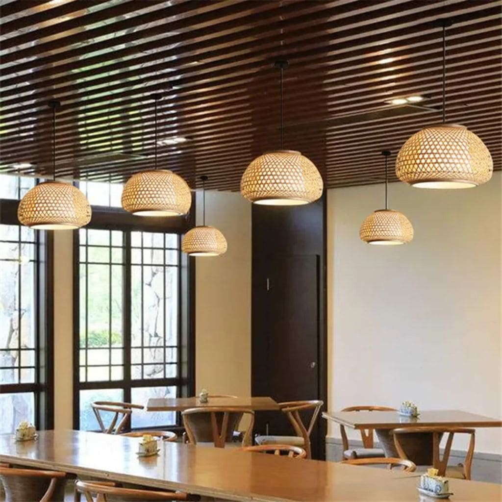 Bamboo chandelier woven by hand