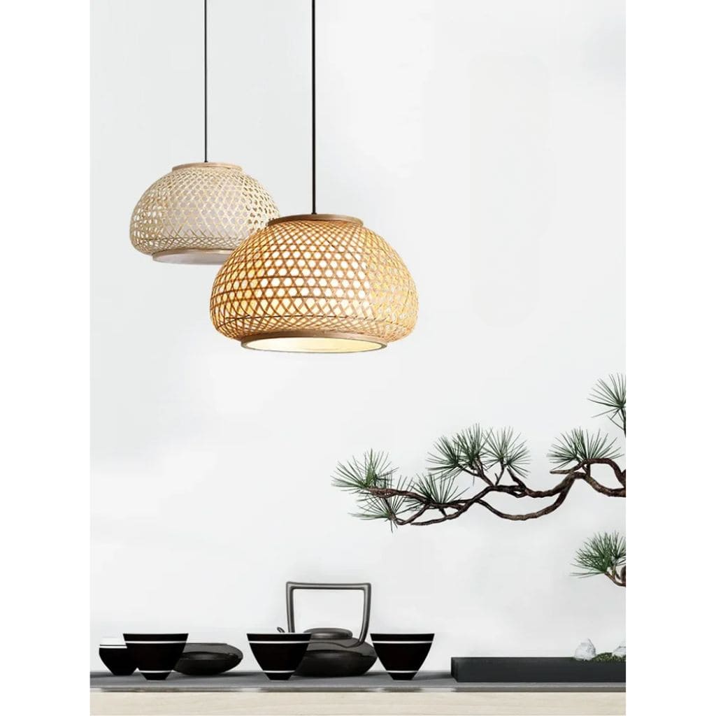 Bamboo chandelier woven by hand