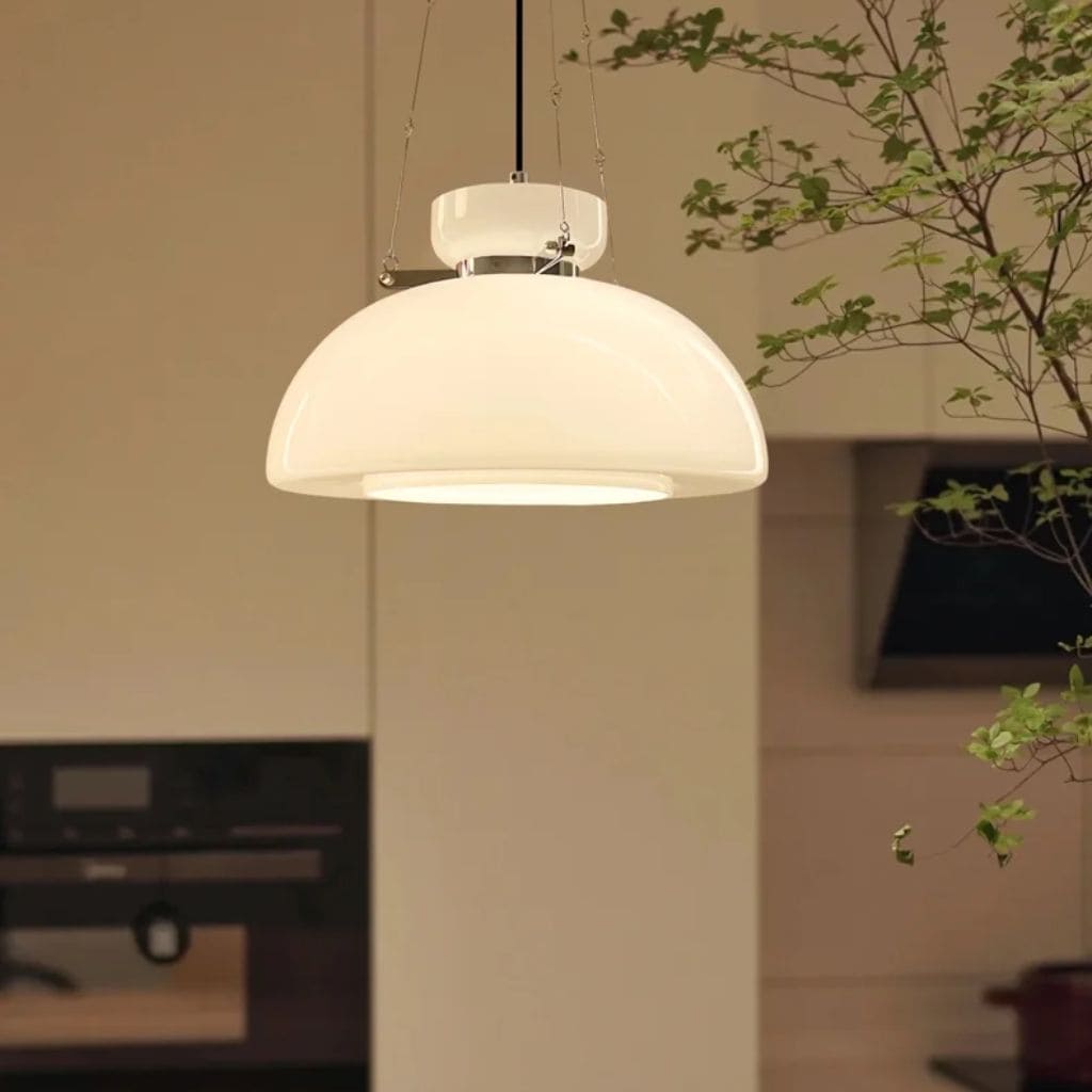 Chandelier in white glass of medieval bauhaus style milk