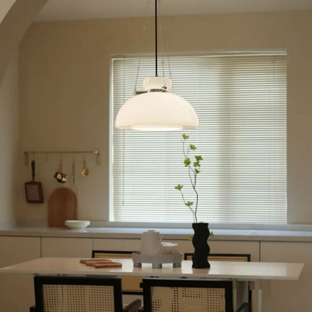 Chandelier in white glass of medieval bauhaus style milk
