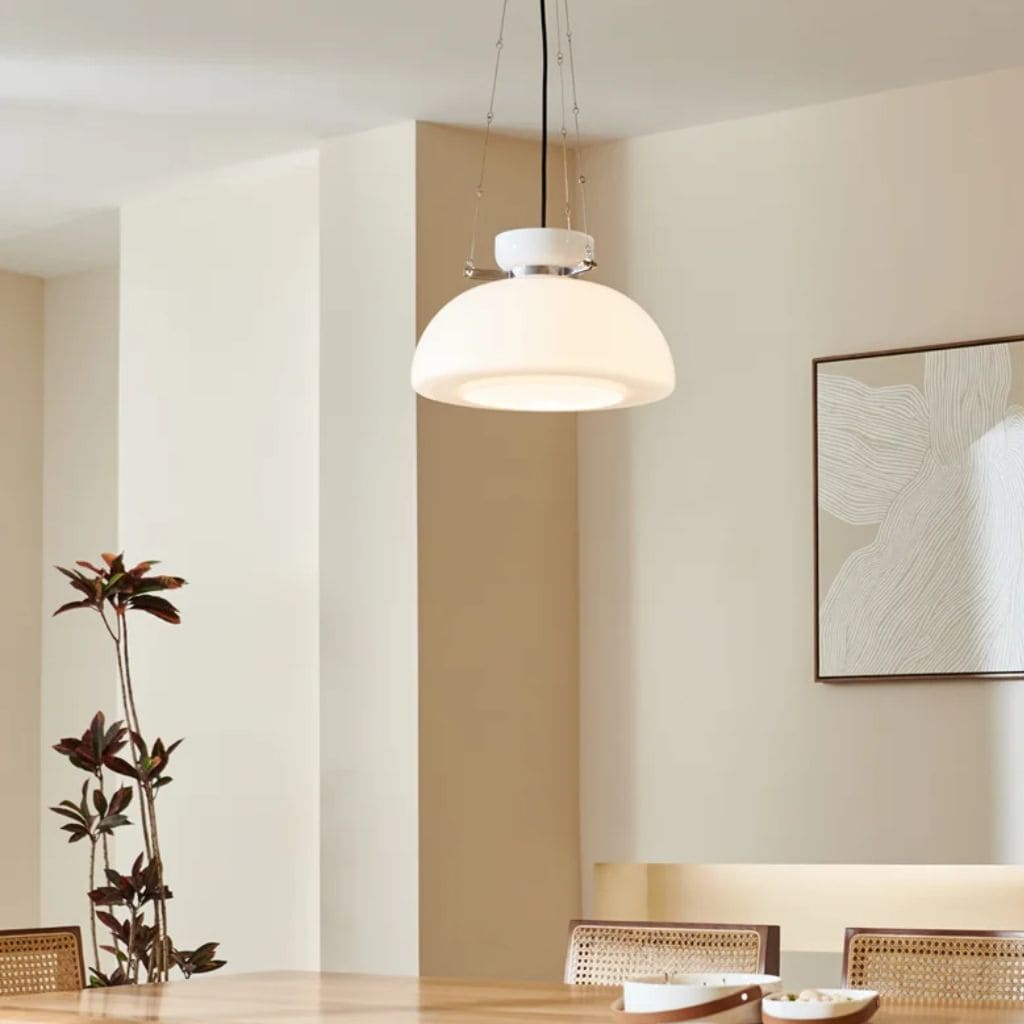 Chandelier in white glass of medieval bauhaus style milk