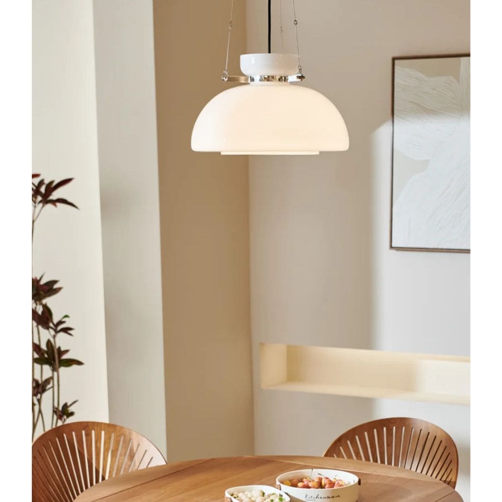 Chandelier in white glass of medieval bauhaus style milk