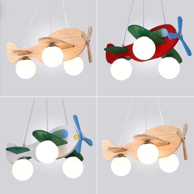 Wooden aircraft chandelier for children