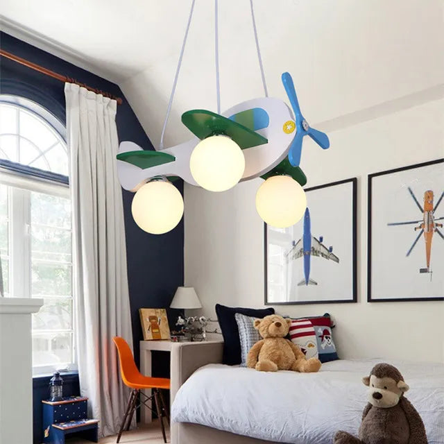Wooden aircraft chandelier for children
