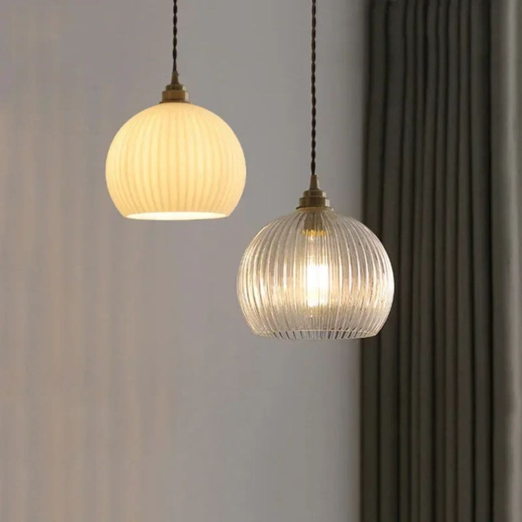 Retro Glass and Copper Pendant Light