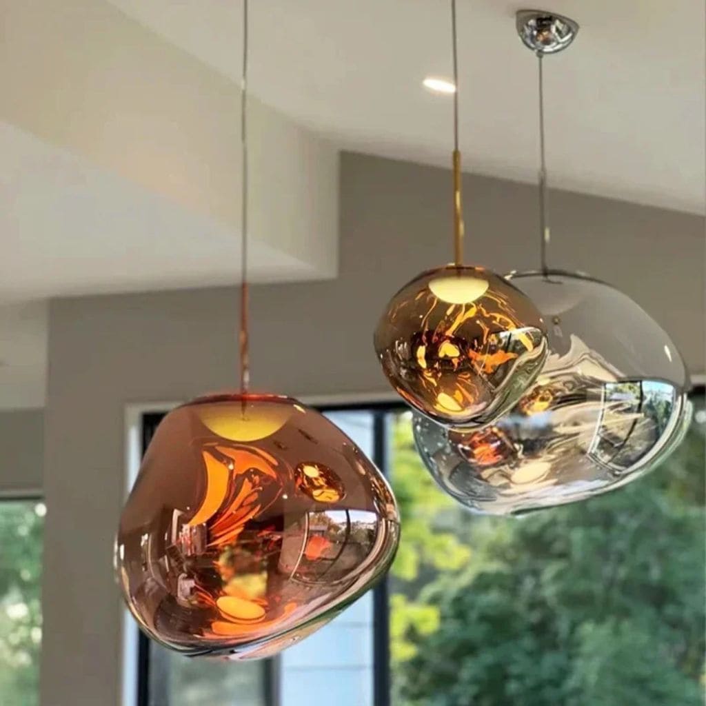 Modern pendant light in colored glass