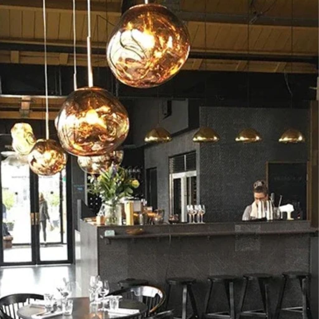 Modern pendant light in colored glass