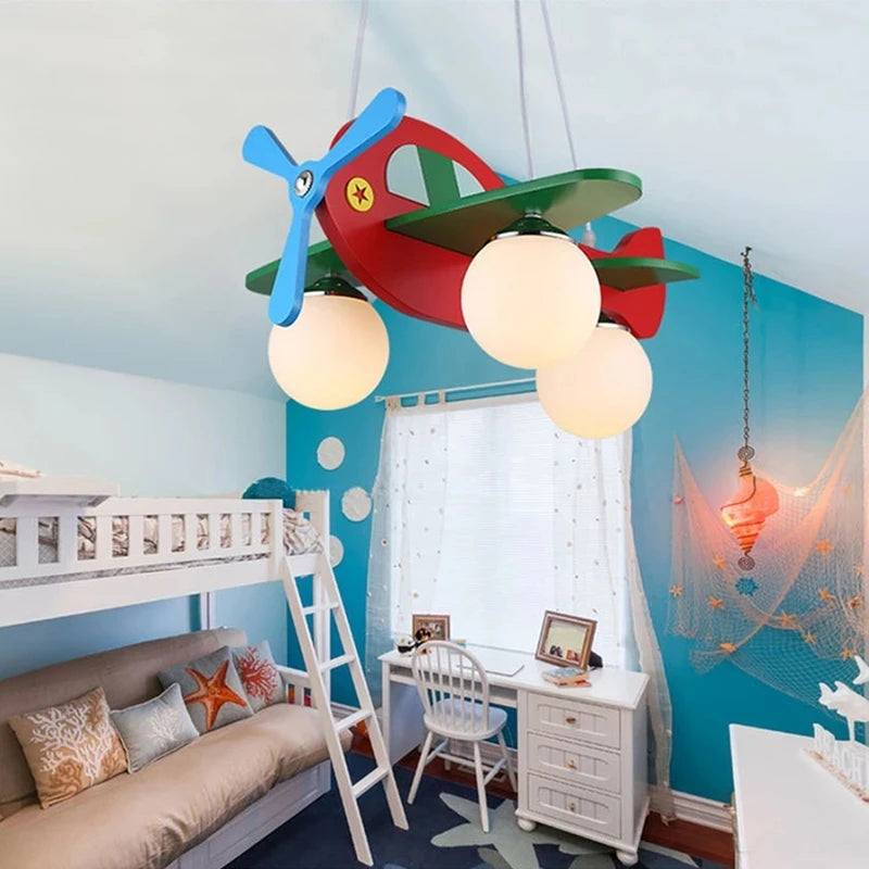 Wooden aircraft chandelier for children
